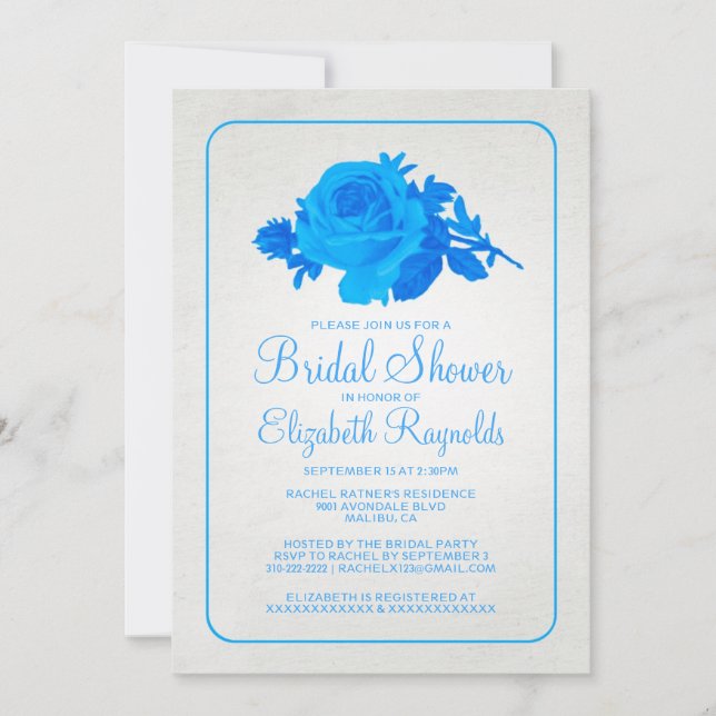 Convites Chá de panela Floral/Flor Russo Azul (Frente)
