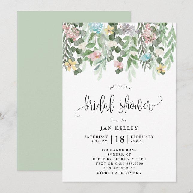 Convites Chá de panela Floral, Flores De Algodão Aquoso (Frente/Verso)