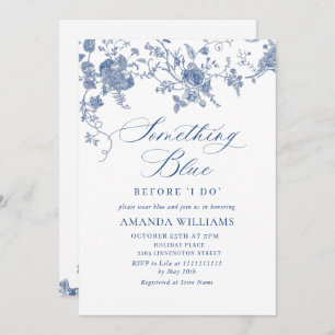 Convites Chá de panela Floral Francês Azul Vitoriano Elegan
