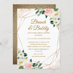 Convites Chá de panela Floral Geométrico Brunch E Bubble