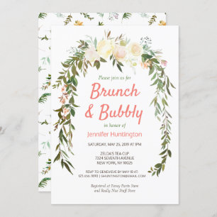 Convites Chá de panela Floral Ivory Coral Brunch e Bubbles