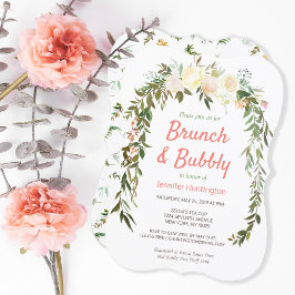 Convites Chá de panela Floral Ivory Coral Brunch e Bubbles