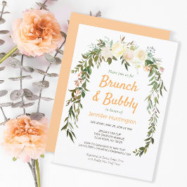 Convites Chá de panela Floral Ivory Peach Brunch e Bubble