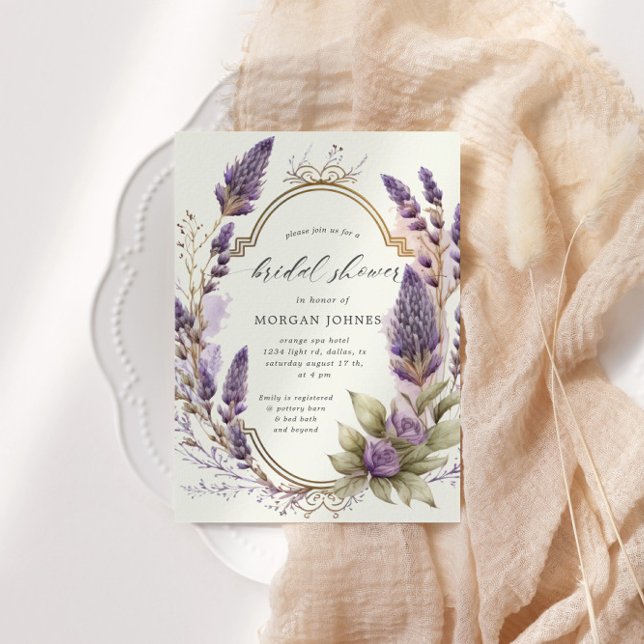 Convites Chá de panela Floral Lavanda de Aquarela (Criador carregado)