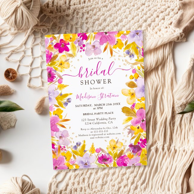 Convites Chá de panela floral lavanda roxo moderno de Boho (Boho modern purple lavender floral bridal shower invitation)