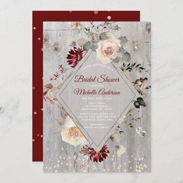 Convites Chá de panela Floral Mason Jar Lights (Frente/Verso)