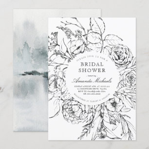 Convites Chá de panela Floral Minimalista Branco Negro Inv