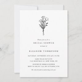 Convites Chá de panela Floral Minimalista Preto