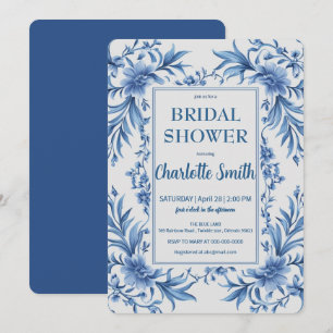 Convites Chá de panela Floral Moderno Blue Chinoiserie
