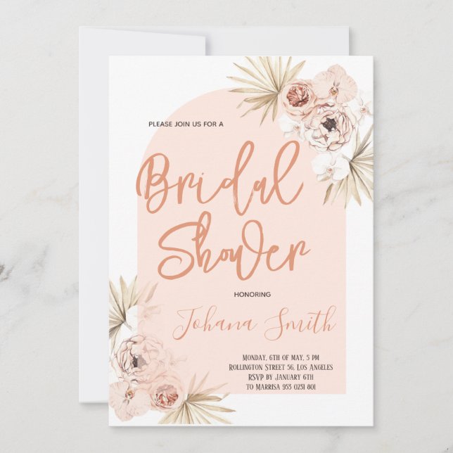 Convites Chá de panela Floral Moderno Boho Arch (Frente)