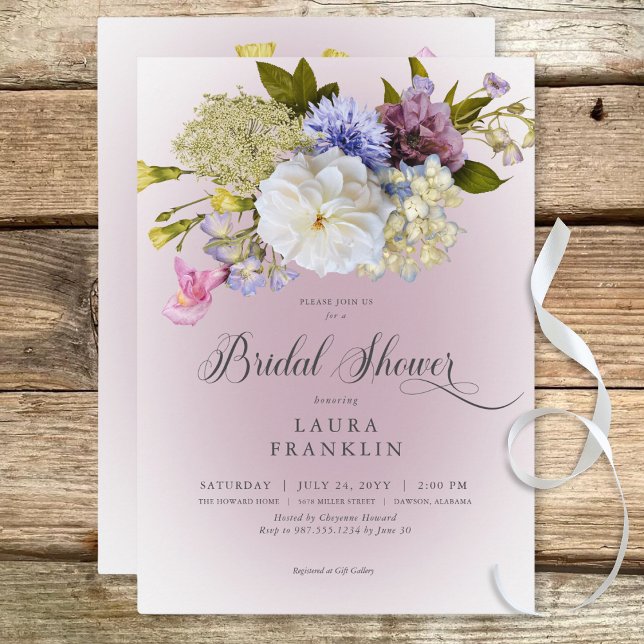 Convites Chá de panela Floral Moderno da Mauve White Periwi (Periwinkle White Mauve Floral Modern Bridal Shower Invitation)