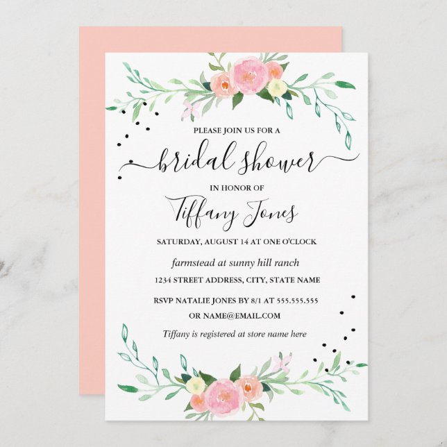 Convites Chá de panela Floral Moderno de Aquarela (Frente/Verso)