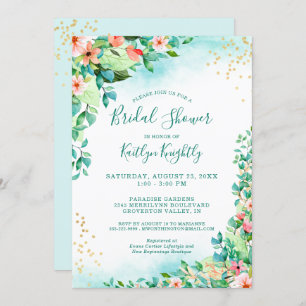 Convites Chá de panela Floral Moderno de Aquarela Tropical