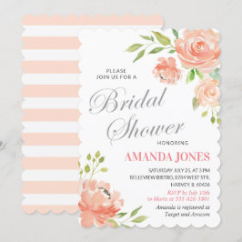 Convites Chá de panela Floral Moderno de Peach Peony Elegan