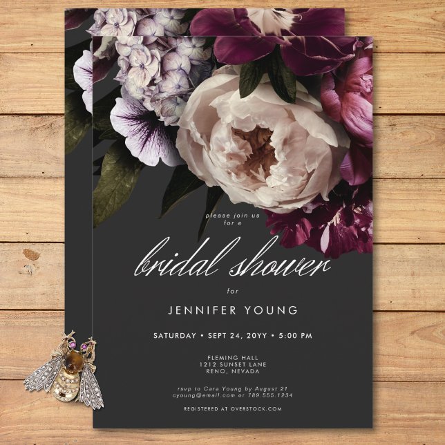 Convites Chá de panela Floral Moderno de Peonies Cream (Modern Burgundy Cream Peonies Floral Bridal Shower Invitation)