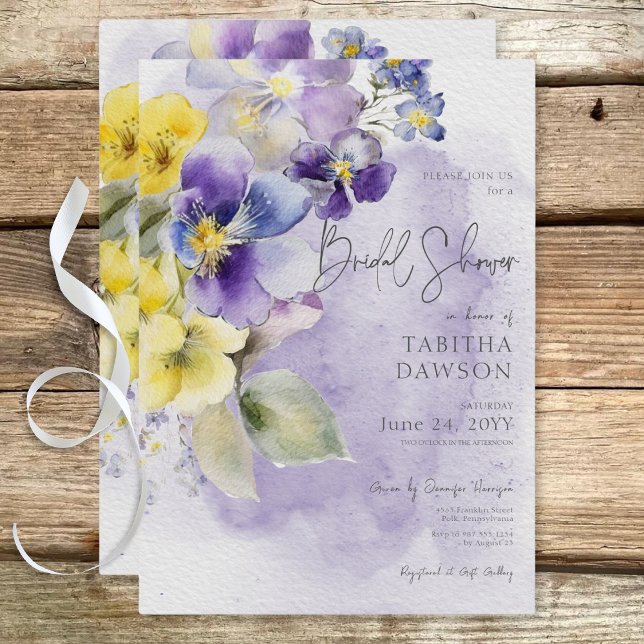 Convites Chá de panela Floral Moderno Puro e Amarelo (Purple & Yellow Floral Modern Bridal Shower Invitation)