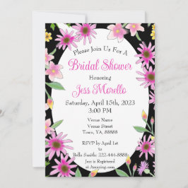 Convites Chá de panela Floral Negro Cor-de-Água Rosa Negrit