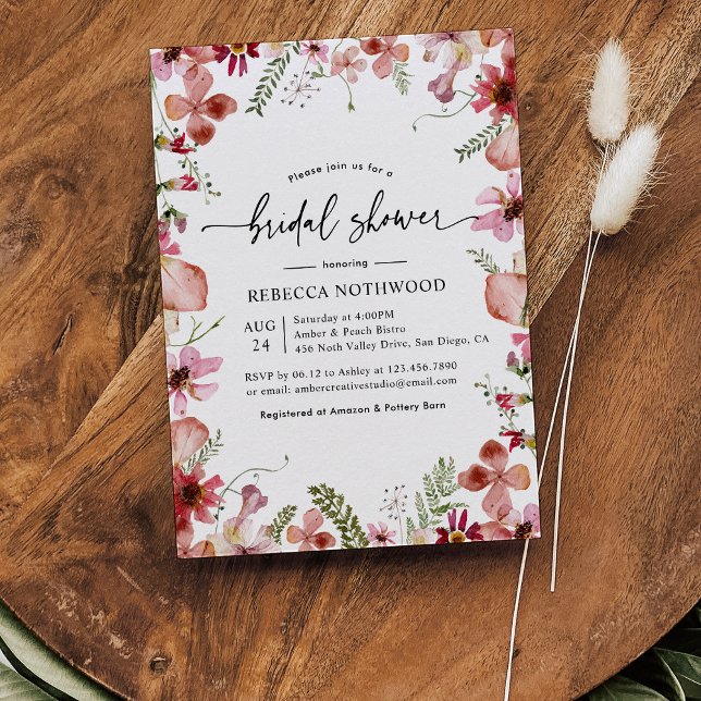 Convites Chá de panela Floral Pêssego-Rosa Pressionado (Criador carregado)