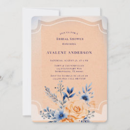 Convites Chá de panela Floral Pintado com Pêssego do marinh