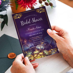 Convites Chá de panela Floral Plum e Dourado