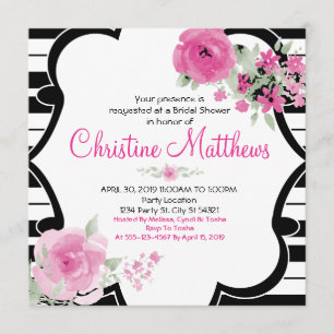 Convites Chá de panela Floral Preto, Branco, Rosa
