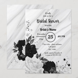 Convites Chá de panela floral preto e branco