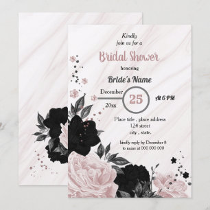 Convites Chá de panela floral preto e rosa