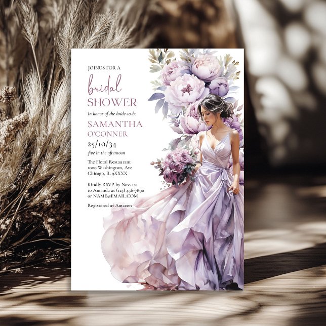 Convites Chá de panela floral púrpura de Boho (Boho dusty purple floral greenery bridal shower invitation)
