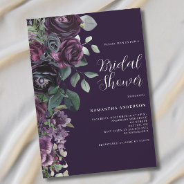 Convites Chá de panela Floral Púrpura Escuro