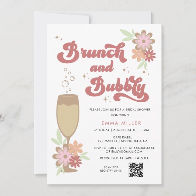 Convites Chá de panela Floral Retro Brunch e Borracha (Frente)