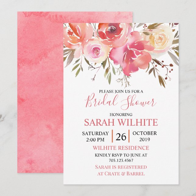 Convites Chá de panela Floral Romântico de Aquarela (Frente/Verso)