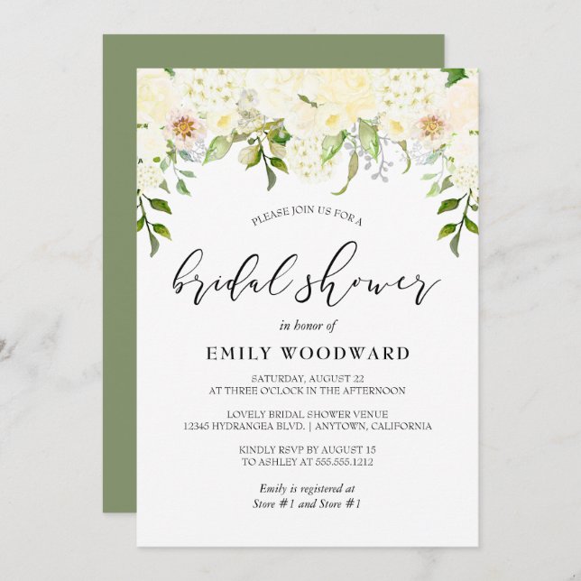 Convites Chá de panela Floral Romântico de Ivory Cream (Frente/Verso)