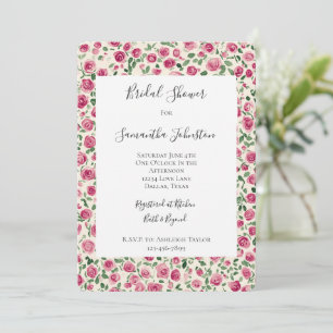 Convites Chá de panela Floral Romântico de Rosas Rosa-Quadr