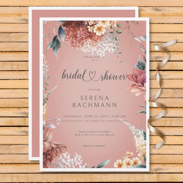 Convites Chá de panela Floral Romântico do Jardim Moderno (Modern Romantic Garden Floral Bridal Shower Invitation)