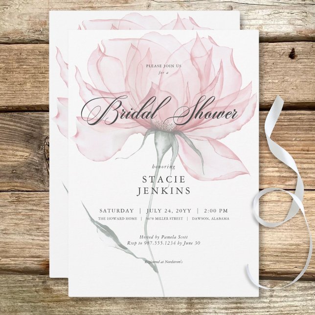 Convites Chá de panela Floral Rosa Cor de Água Moderna (Modern Watercolor Pink Floral Bridal Shower Invitation)