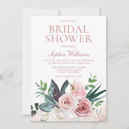 Convites Chá de panela Floral Rosa cor-de-rosa e poeirento