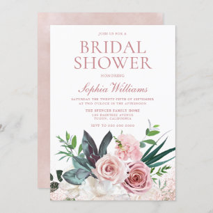 Convites Chá de panela Floral Rosa cor-de-rosa e poeirento