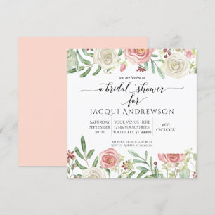 Convites Chá de panela Floral Rosa de Blush e Ivory  Quadr