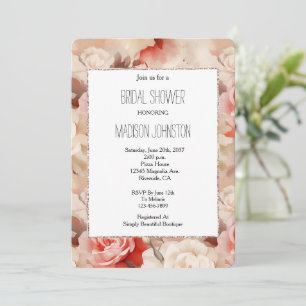 Convites Chá de panela Floral Rosa de Creme Rosa bonito