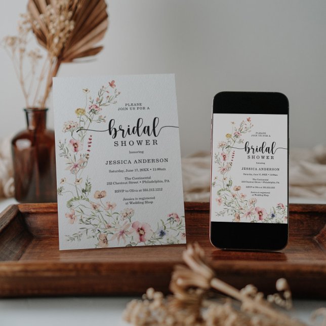 Convites Chá de panela Floral Rosa de Flor Selvagem (Criador carregado)