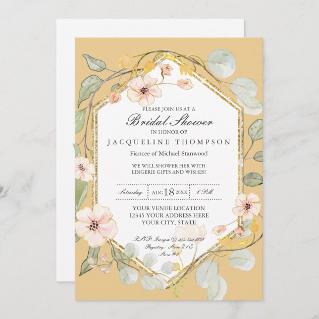 Convites Chá de panela Floral Rosa de Mostarda de Queda de  (Frente/Verso)