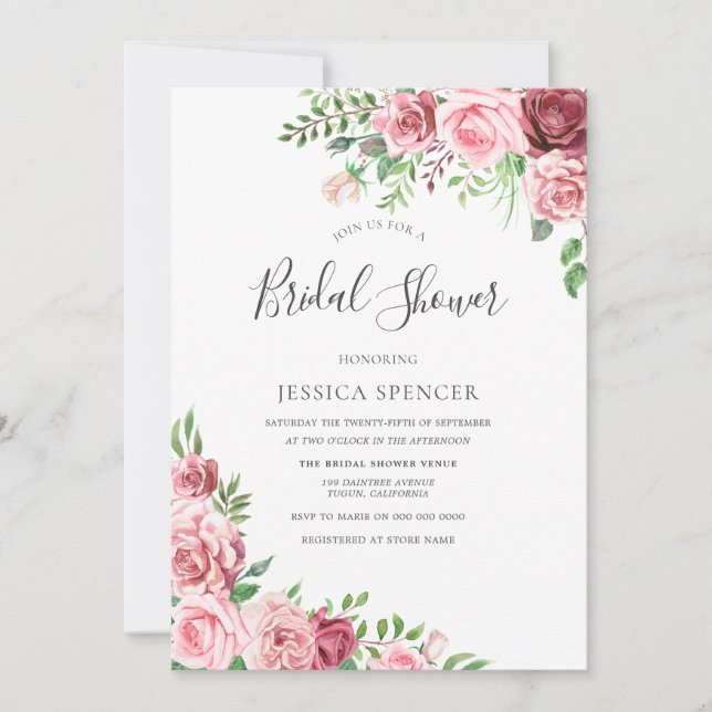 Convites Chá de panela Floral Rosa Elegante (Frente)