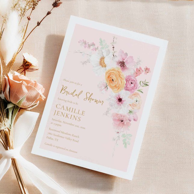 Convites Chá de panela Floral Rosa Elegante (Spring Floral Garden Bridal Shower Invitation)
