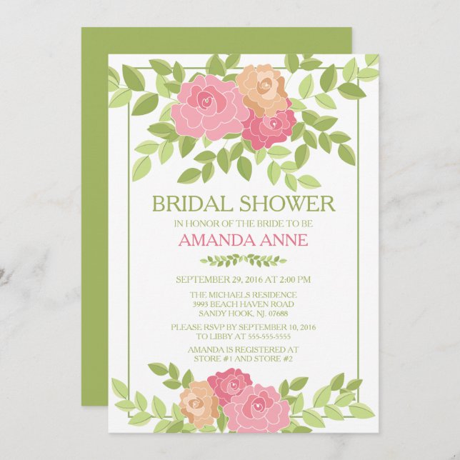 Convites Chá de panela Floral Rosa Moderno (Frente/Verso)