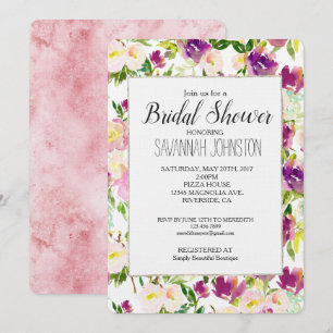 Convites Chá de panela Floral Rosa Pêssego Púrpura da Borgo