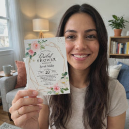 Convites Chá de panela Floral Rosa Rosa Blush da Elegância