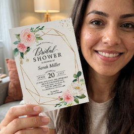Convites Chá de panela Floral Rosa Rosa Blush da Elegância