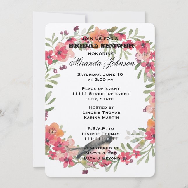 Convites Chá de panela Floral Rosa-Rosa-Oleander Romântico (Frente)