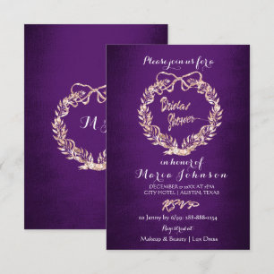Convites Chá de panela Floral Rosa Roxo Dourado Roxo