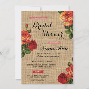 Convites Chá de panela Floral Rosa vermelha Burlap Convida